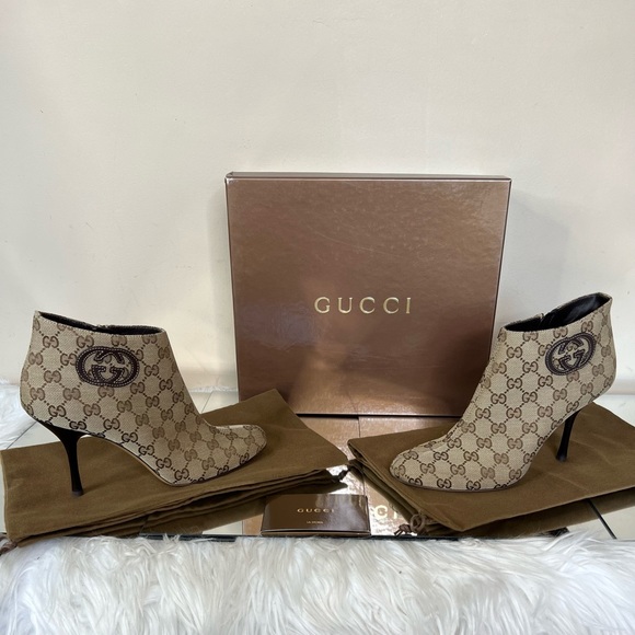 Gucci Beige Ebony Ankle Heeled Bootie - Picture 10 of 14